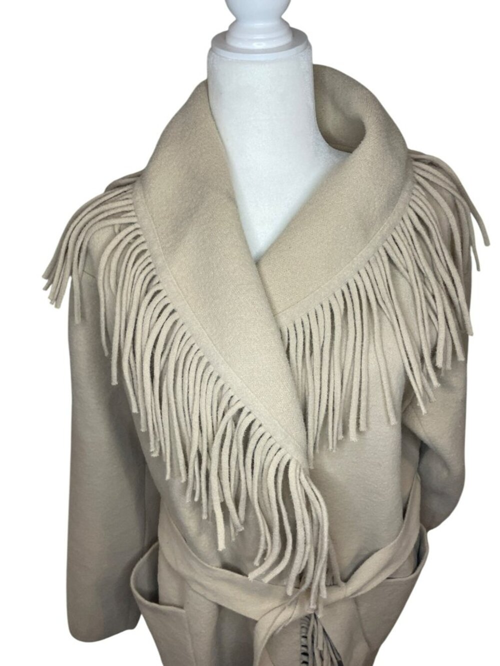 NVLT Camel Clair Light Camel Fringe Belted Coatigan Women's L/G $160 NWT - Picture 2 of 8